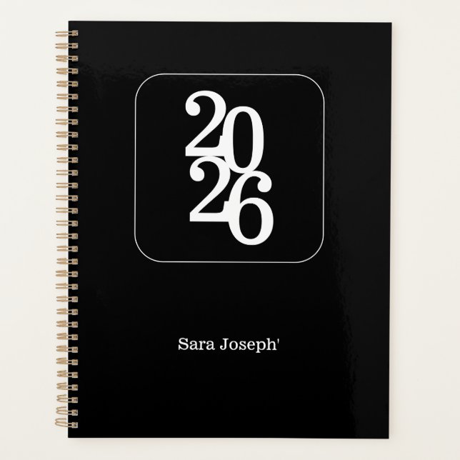 Elegant Minimalist Black and White Simple Planner (Front)