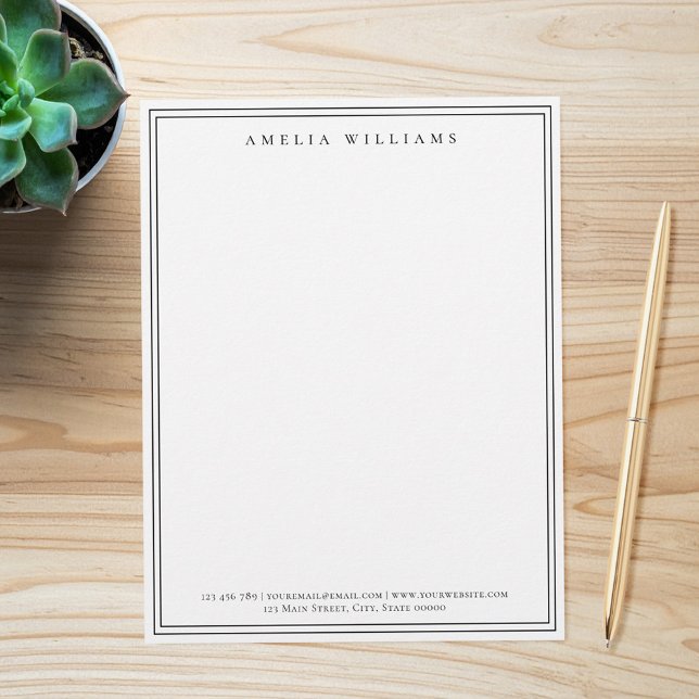 Elegant Minimalist Black and White Two Border Custom Letterhead (Creator Uploaded)