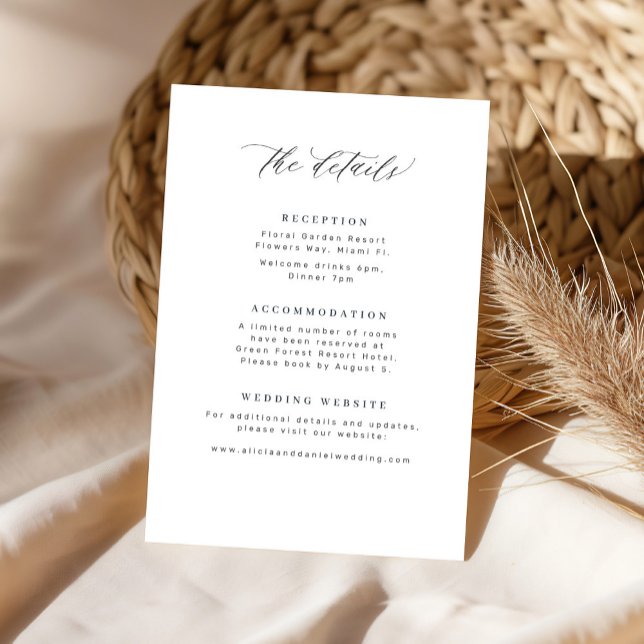 Elegant minimalist black and white wedding details enclosure card (Creator Uploaded)
