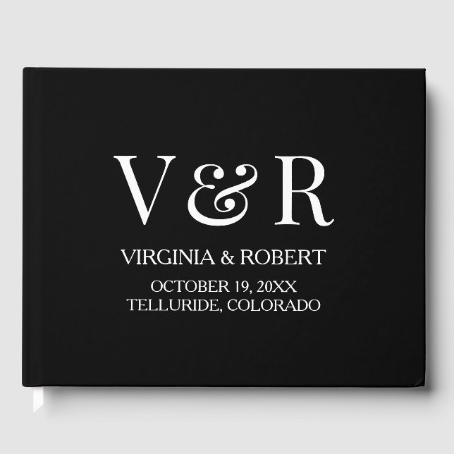 Elegant Minimalist Black and White Wedding Guest Book (Front)