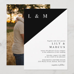 Elegant Minimalist Black And White Wedding Photo Invitation