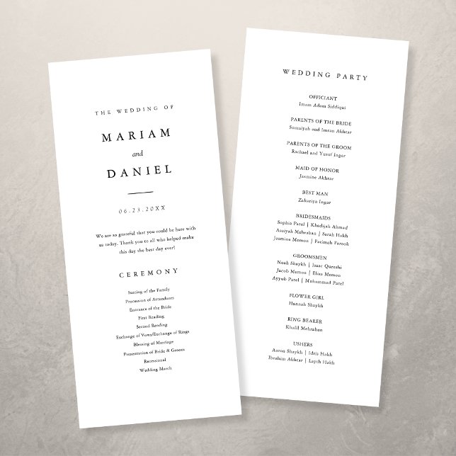 Elegant Minimalist Black and White Wedding Program (Creator Uploaded)