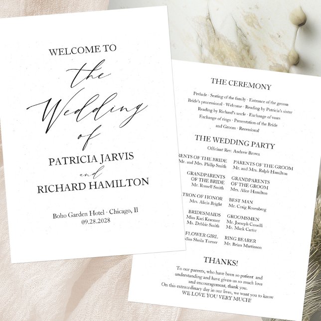 Elegant Minimalist Black And White Wedding Program (Creator Uploaded)