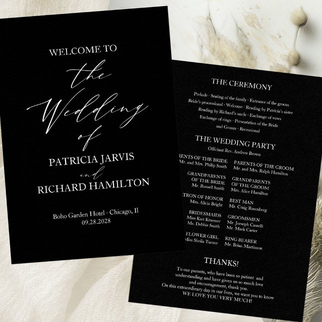Elegant Minimalist Black And White Wedding Program (Creator Uploaded)