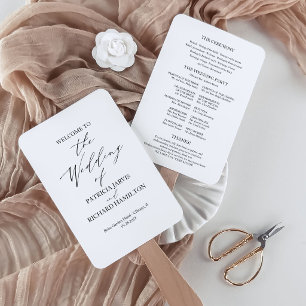 Elegant Minimalist Black And White Wedding Program Hand Fan