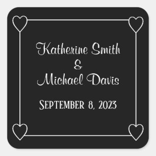 Elegant Minimalist Black and White Wedding Square Sticker