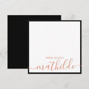 Elegant Minimalist Black Border Coral Script Name Card
