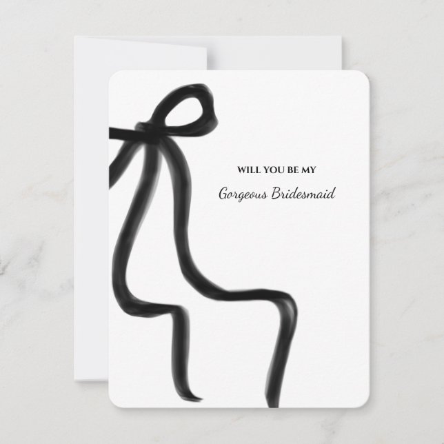 Elegant Minimalist Black Bow Bridesmaid Proposal Invitation (Front)