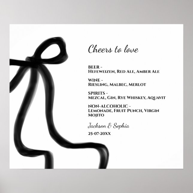 Elegant Minimalist Black Bow Simple Elegant Menu S Poster (Front)