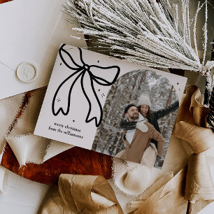 Elegant Minimalist Black Bow Single Photo Holiday Card