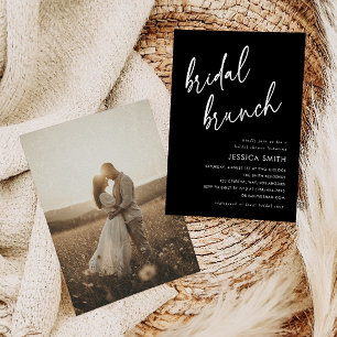Elegant Minimalist Black Bridal Brunch Photo Invitation