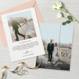 Elegant Minimalist Black Calligraphy Photo  Thank You Card