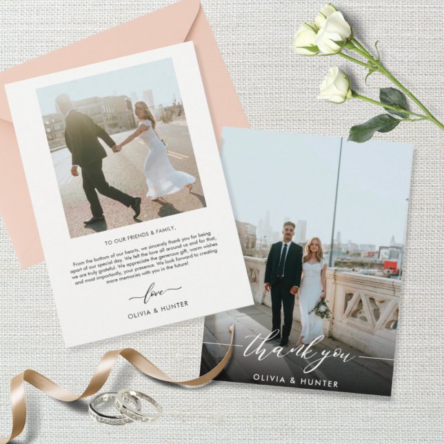 Elegant Minimalist Black Calligraphy Photo  Thank You Card (Creator Uploaded)