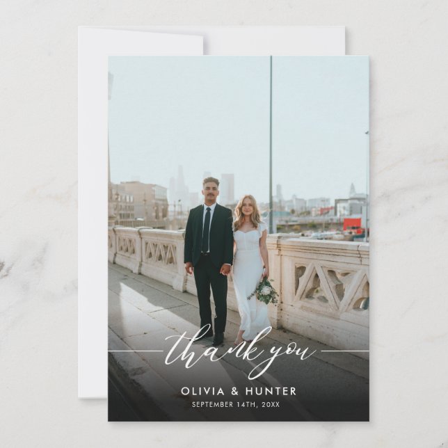 Elegant Minimalist Black Calligraphy Photo Thank You Card (Front)