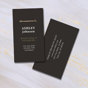 Elegant Minimalist Black Faux Gold Hairdresser Business Card