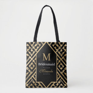 Elegant Minimalist Black & Gold Custom Monogram Tote Bag