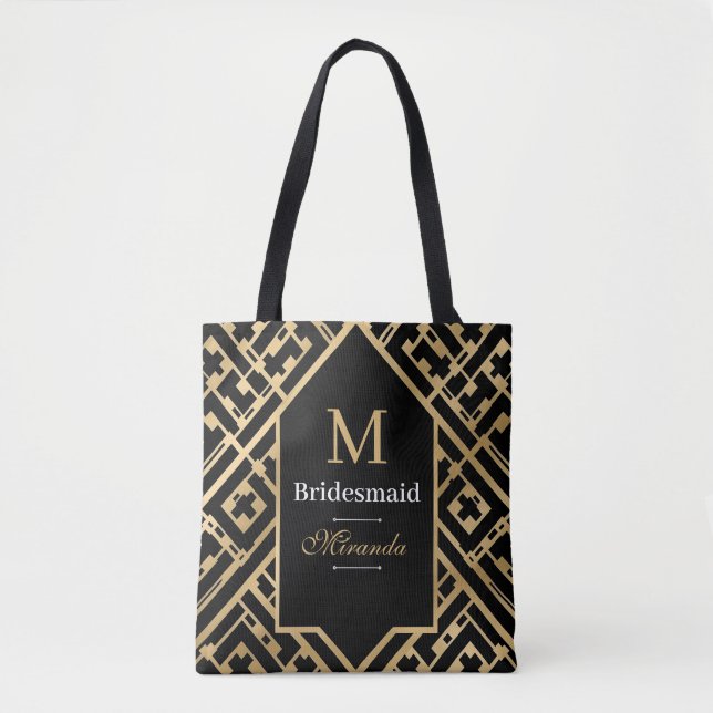 Elegant Minimalist Black & Gold Custom Monogram Tote Bag (Front)