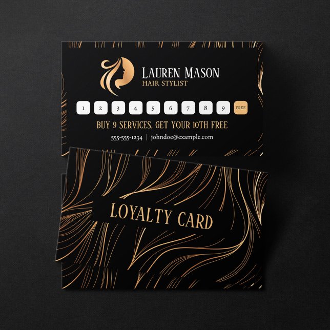 Elegant Minimalist Black Gold HairStylist Salon Loyalty Card (Creator Uploaded)