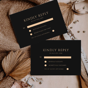 Elegant Minimalist Black & Gold Modern Wedding  RSVP Card