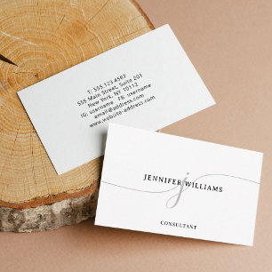 Elegant Minimalist Black Grey Script Monogram Business Card