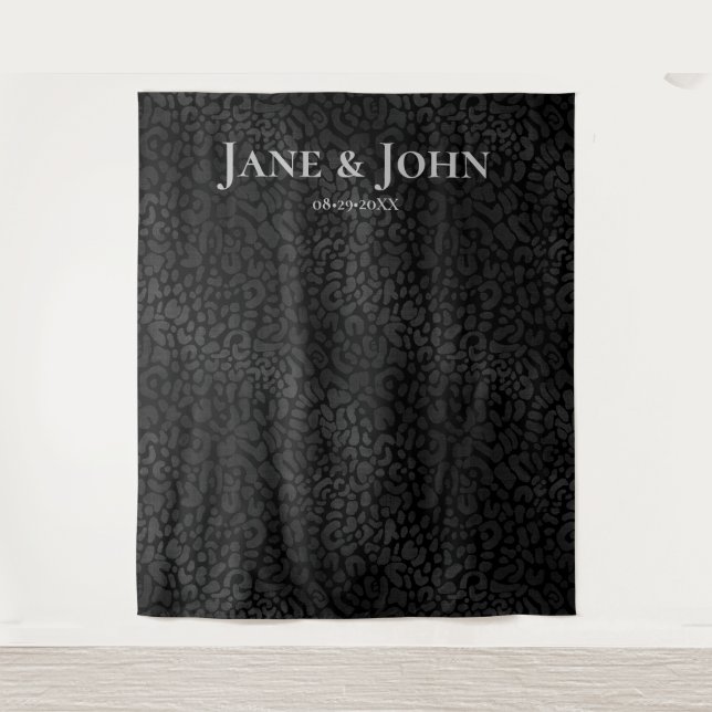 Elegant Minimalist Black Leopard Wedding Backdrop Tapestry (Front)