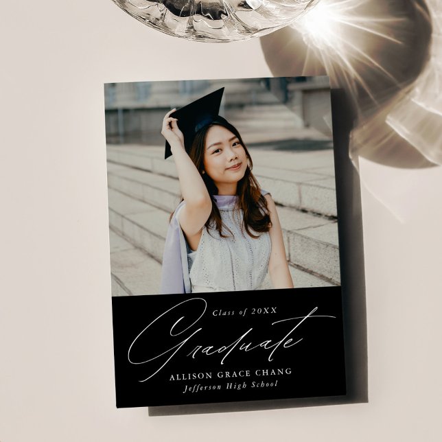 Elegant Minimalist Black Photo Graduation Announcement (Creator Uploaded)