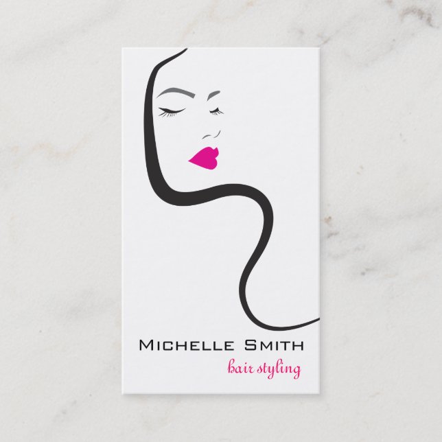 Elegant Minimalist Black Pink Hair Beauty Salon Business Card (Front)