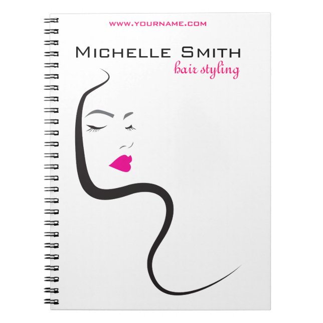 Elegant Minimalist Black Pink Hair Beauty Salon Notebook (Front)