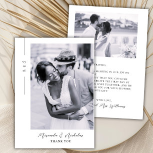Elegant Minimalist Black Script 2 Photo Wedding  Thank You Card