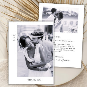 Elegant Minimalist Black Script 2 Photo Wedding  Thank You Card