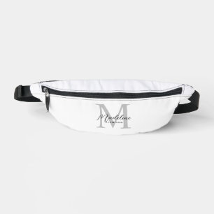 Elegant Minimalist Black Script Grey Monogram Bum Bags