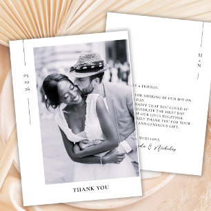 Elegant Minimalist Black Script Photo Wedding  Thank You Card