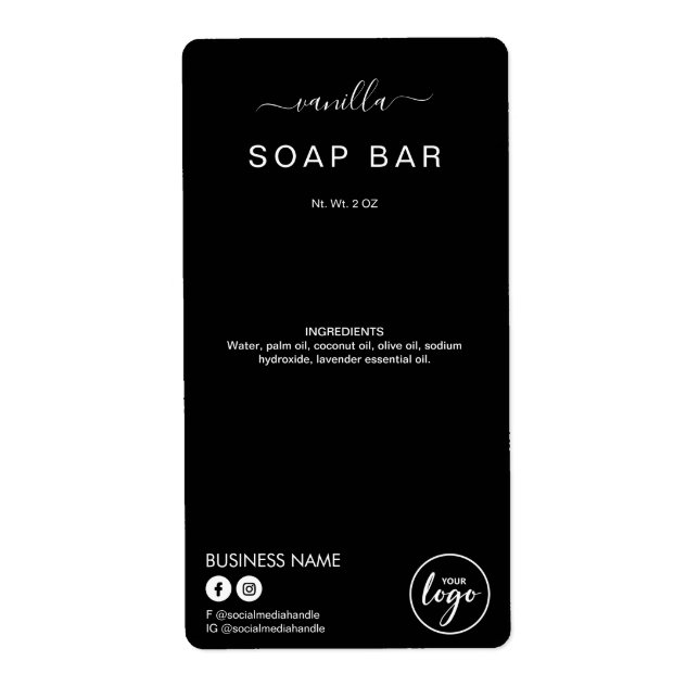 Elegant Minimalist Black Soap Bar Product Labels (Front)