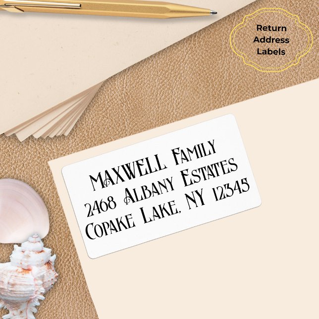 Elegant Minimalist Black (Typography) Monogram (Family Name Unique Calligraphy Return Address Label)