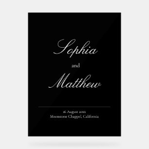Elegant Minimalist Black Wedding Welcome Acrylic Sign