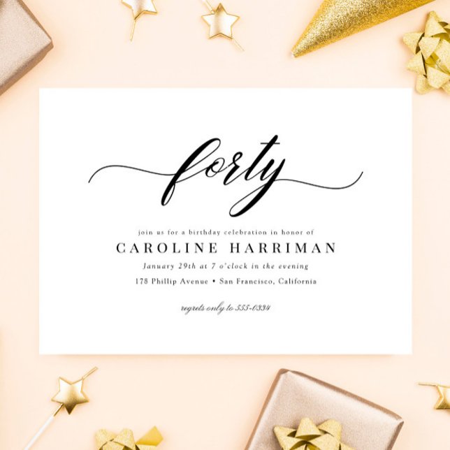 Elegant Minimalist Black White 40th Birthday Party Invitation (Creator Uploaded)