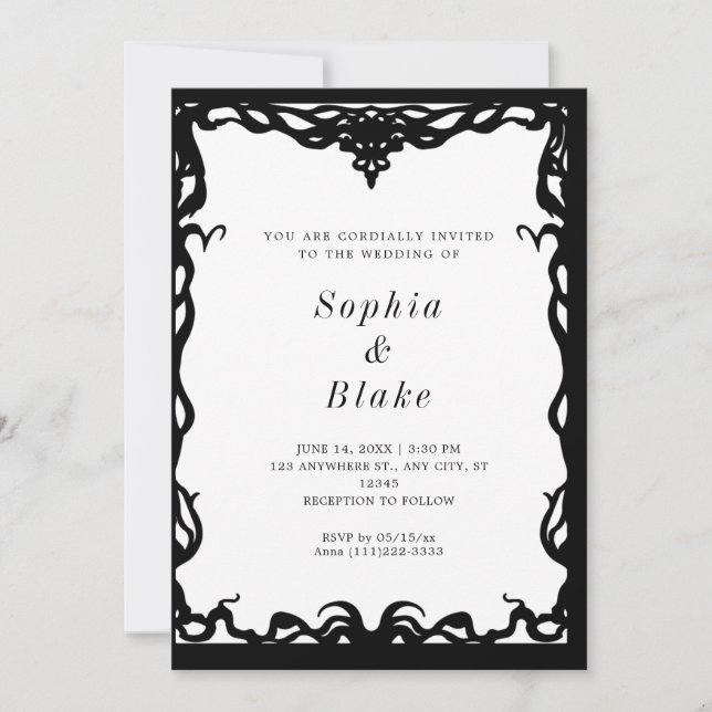 Elegant Minimalist Black & White Art Deco Wedding Invitation (Front)