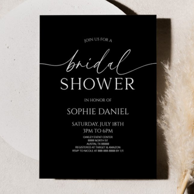 Elegant Minimalist Black White Bridal Shower Invitation (Creator Uploaded)