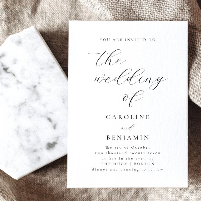 Elegant Minimalist Black White Calligraphy Wedding Invitation (Creator Uploaded)