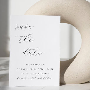 Elegant Minimalist Black White Calligraphy Wedding Save The Date