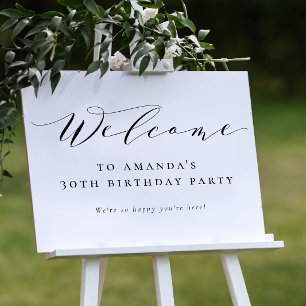 Elegant Minimalist Black White Calligraphy Welcome Poster