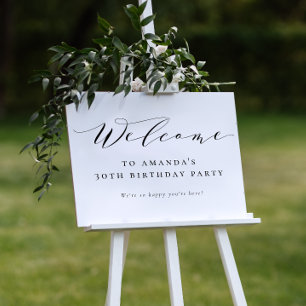 Elegant Minimalist Black White Calligraphy Welcome Poster