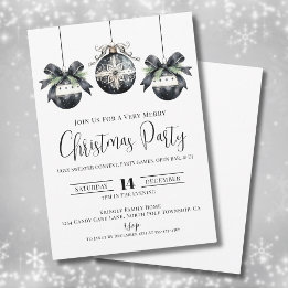 Elegant Minimalist Black White Christmas Party Invitation