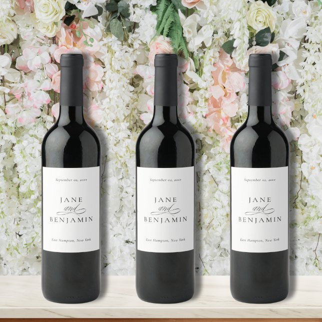Elegant Minimalist Black & White Fine Art Wedding Wine Label (These elegant, minimalist wine bottle labels work with any theme or color scheme & make great favors)