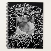 Elegant minimalist black white floral drawing