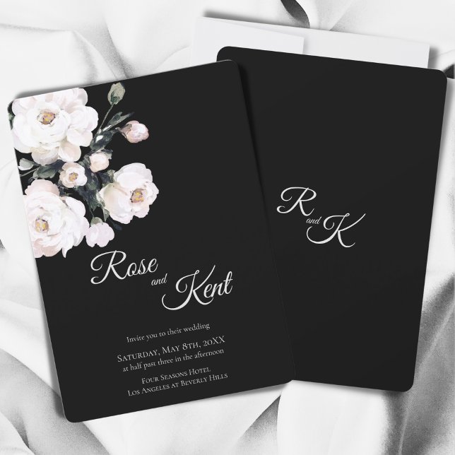 Elegant Minimalist Black White Floral Wedding Invitation (Creator Uploaded)