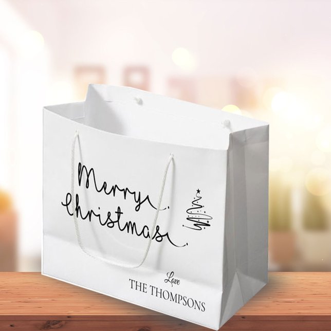 Elegant Minimalist Black & White Merry Christmas Large Gift Bag (Creator Uploaded)
