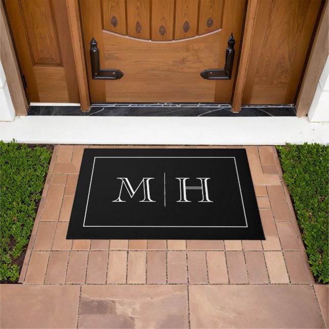 Elegant Minimalist Black White Monogram Doormat (Outdoor)