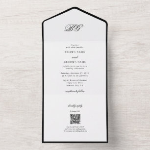 Elegant Minimalist Black White Monogram Wedding All In One Invitation