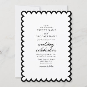 Elegant Minimalist Black White Monogram Wedding Invitation